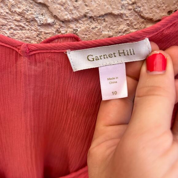 Garnet Hill Women’s Ruffle Blouse Coral Red Sleeveless w/ Attached Cami Size 10 - Picture 5 of 5